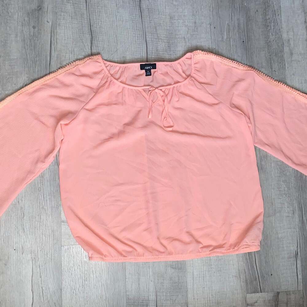Alyx Orange peachy Sheer Bow Neck 3/4 Sleeve Blouse